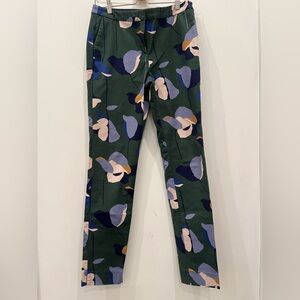 Boden Richmond Floral Pants Sz 8L Tall Wellington Green Artsy Retro boho